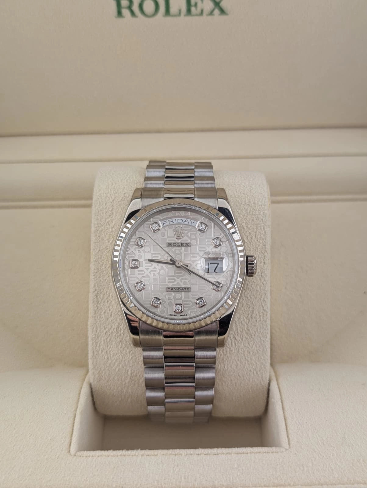 2002 Rolex Day-Date 118239 Silver Jubilee Diamond Dial WG 18kt President 36mm