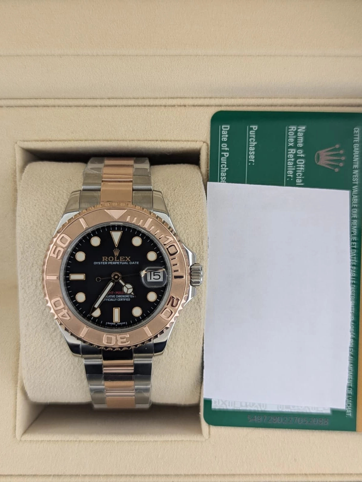 2019 Rolex Yacht-Master 268621 Black Dial TT Oyster Rose With Papers 37mm
