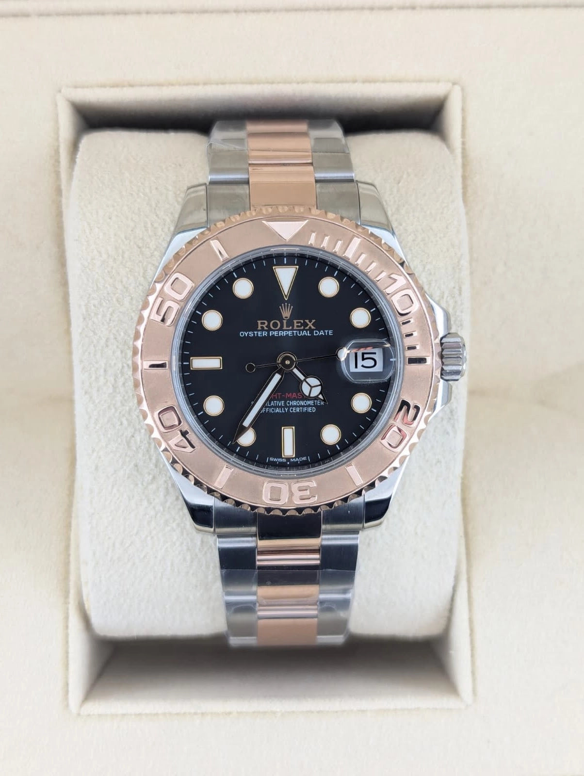 2019 Rolex Yacht-Master 268621 Black Dial TT Oyster Rose With Papers 37mm
