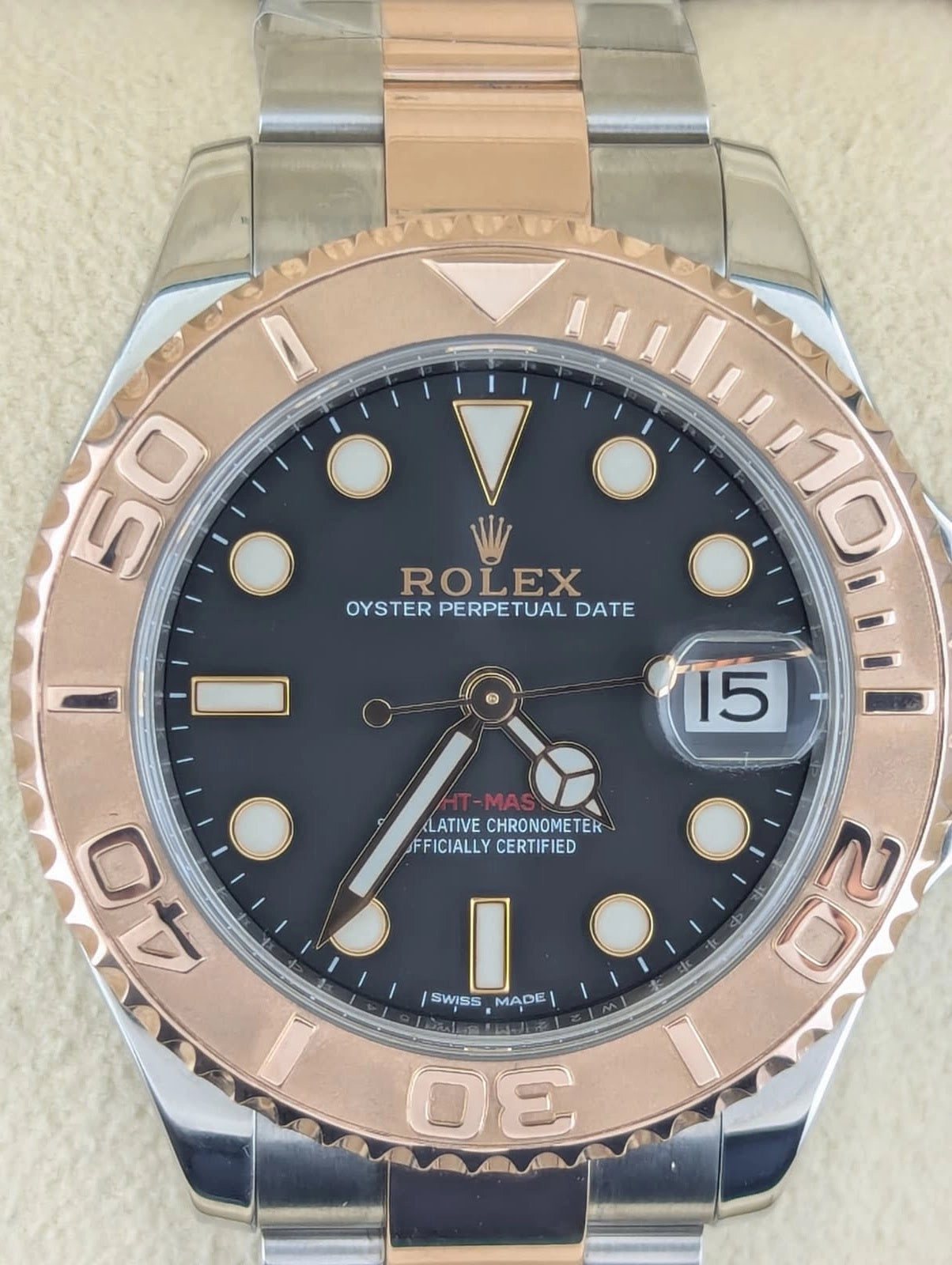 2019 Rolex Yacht-Master 268621 Black Dial TT Oyster Rose With Papers 37mm