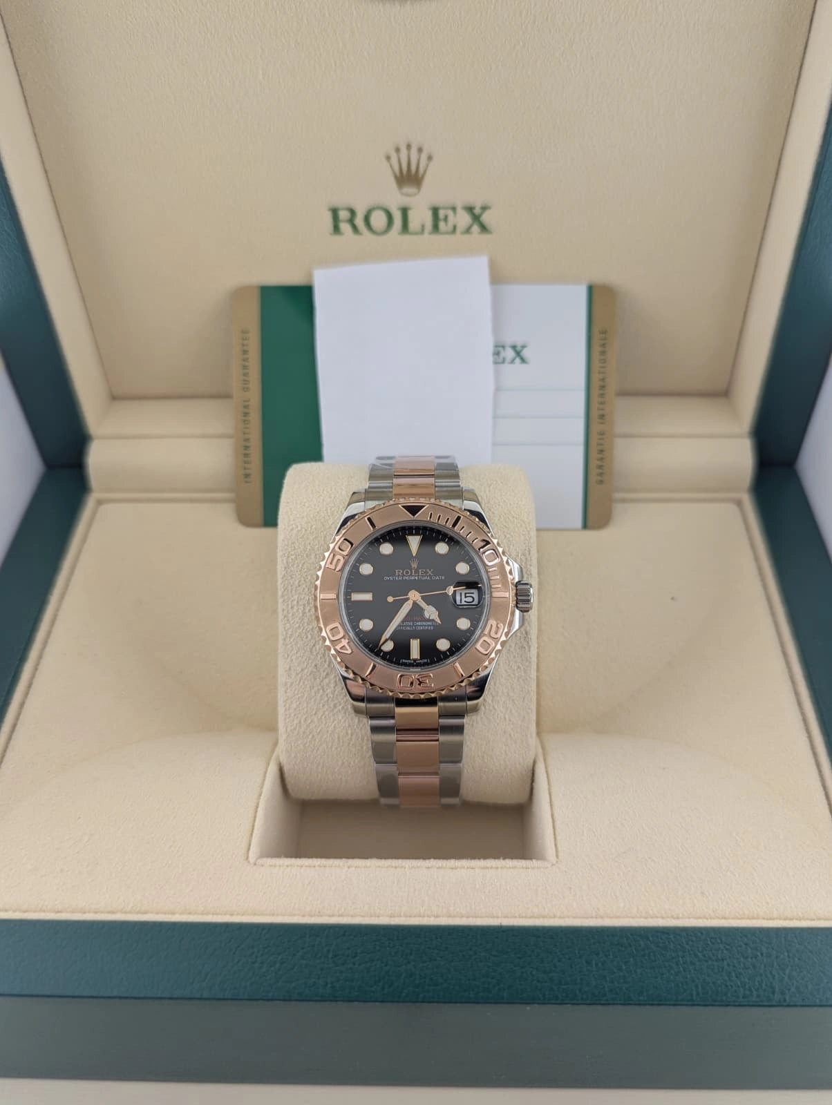 2019 Rolex Yacht-Master 268621 Black Dial TT Oyster Rose With Papers 37mm
