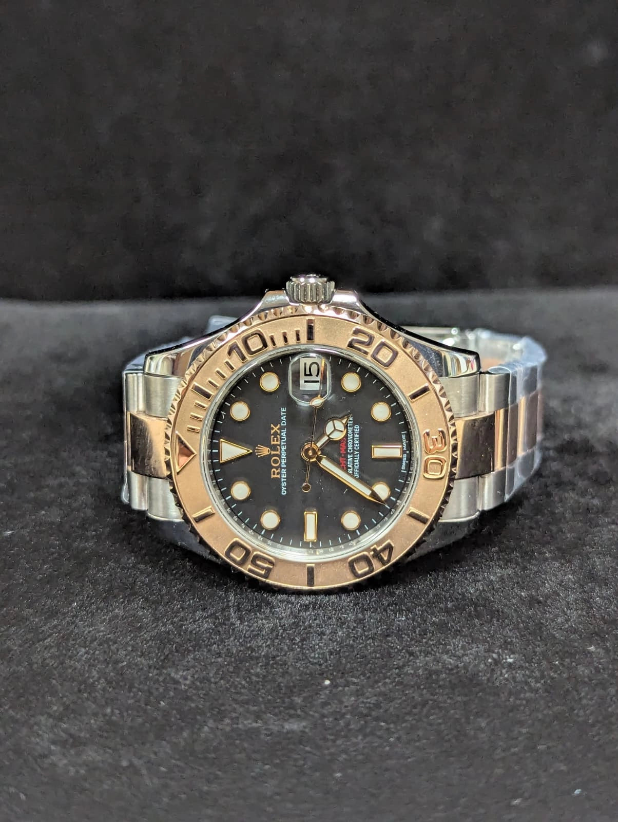2019 Rolex Yacht-Master 268621 Black Dial TT Oyster Rose With Papers 37mm