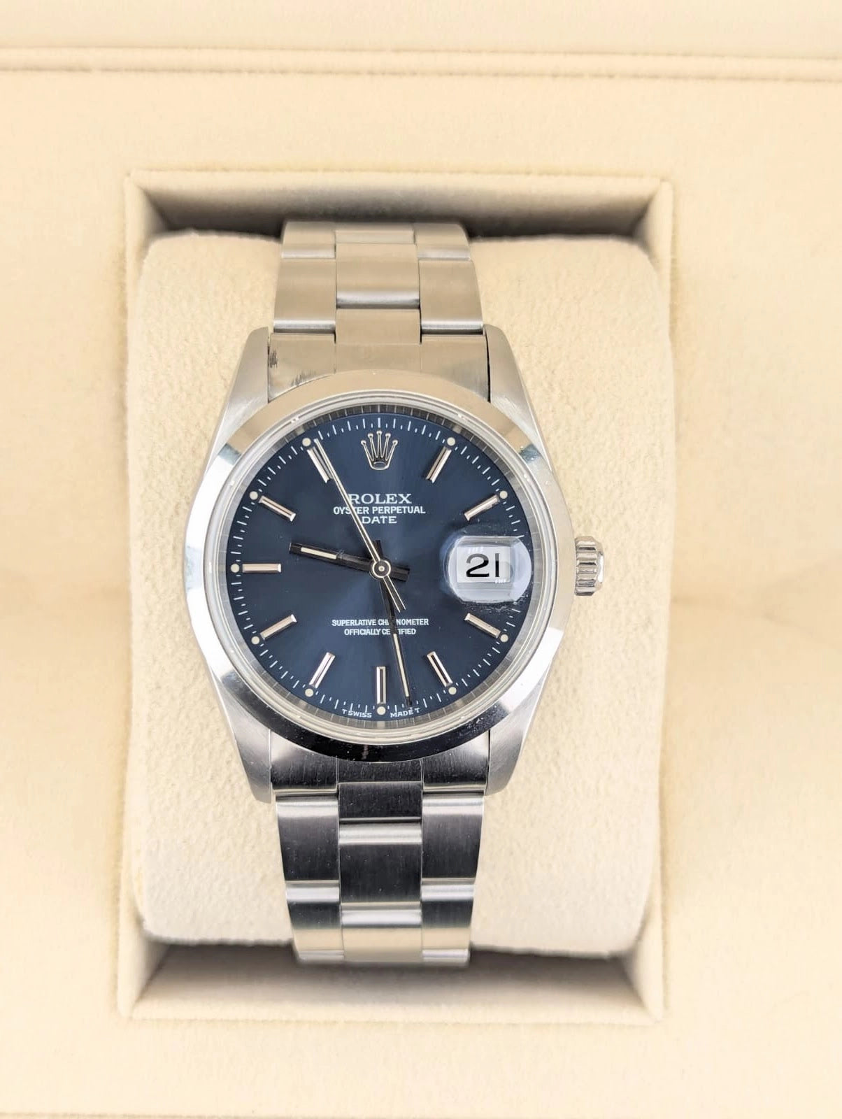 1996 Rolex Oyster Perpetual Date 15200 Blue Stick Dial SS Oyster No Papers 34mm