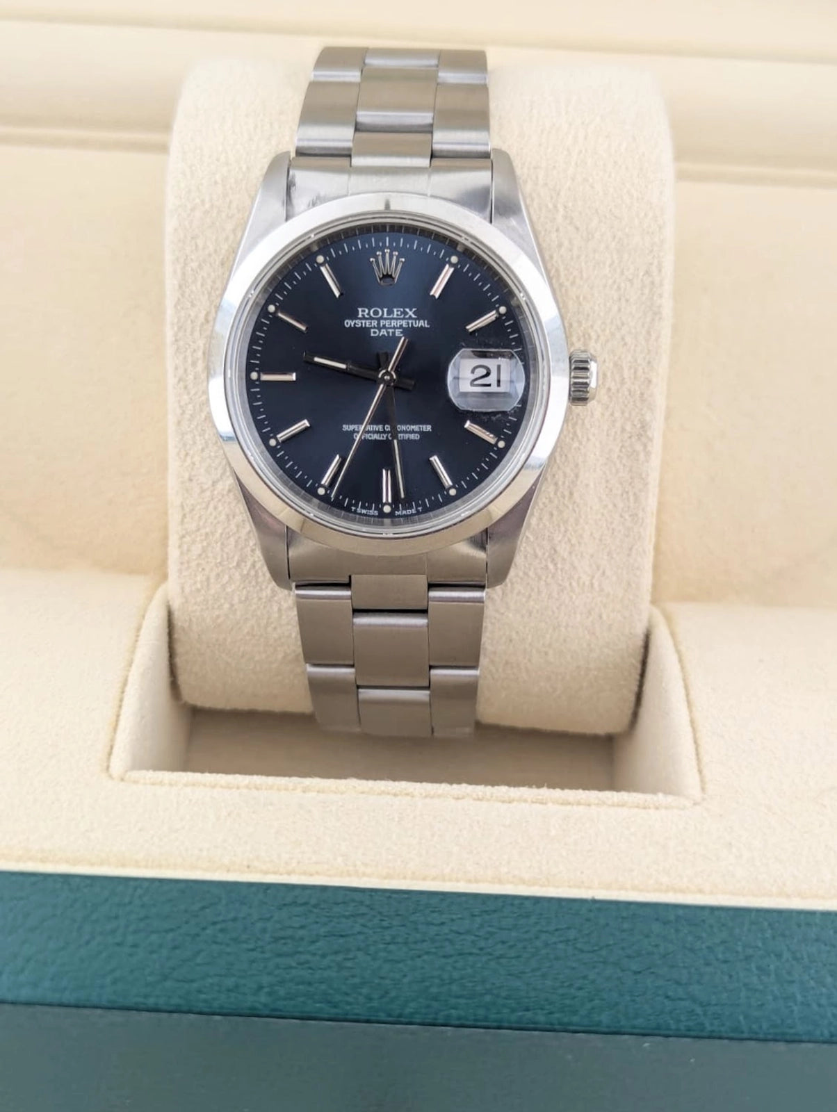 1996 Rolex Oyster Perpetual Date 15200 Blue Stick Dial SS Oyster No Papers 34mm