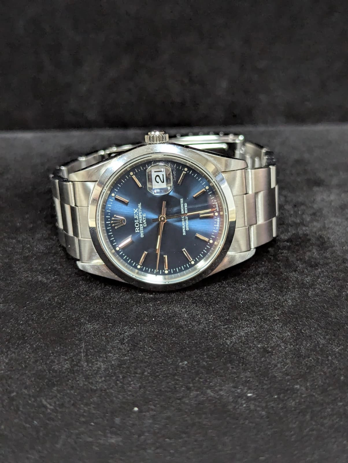 1996 Rolex Oyster Perpetual Date 15200 Blue Stick Dial SS Oyster No Papers 34mm