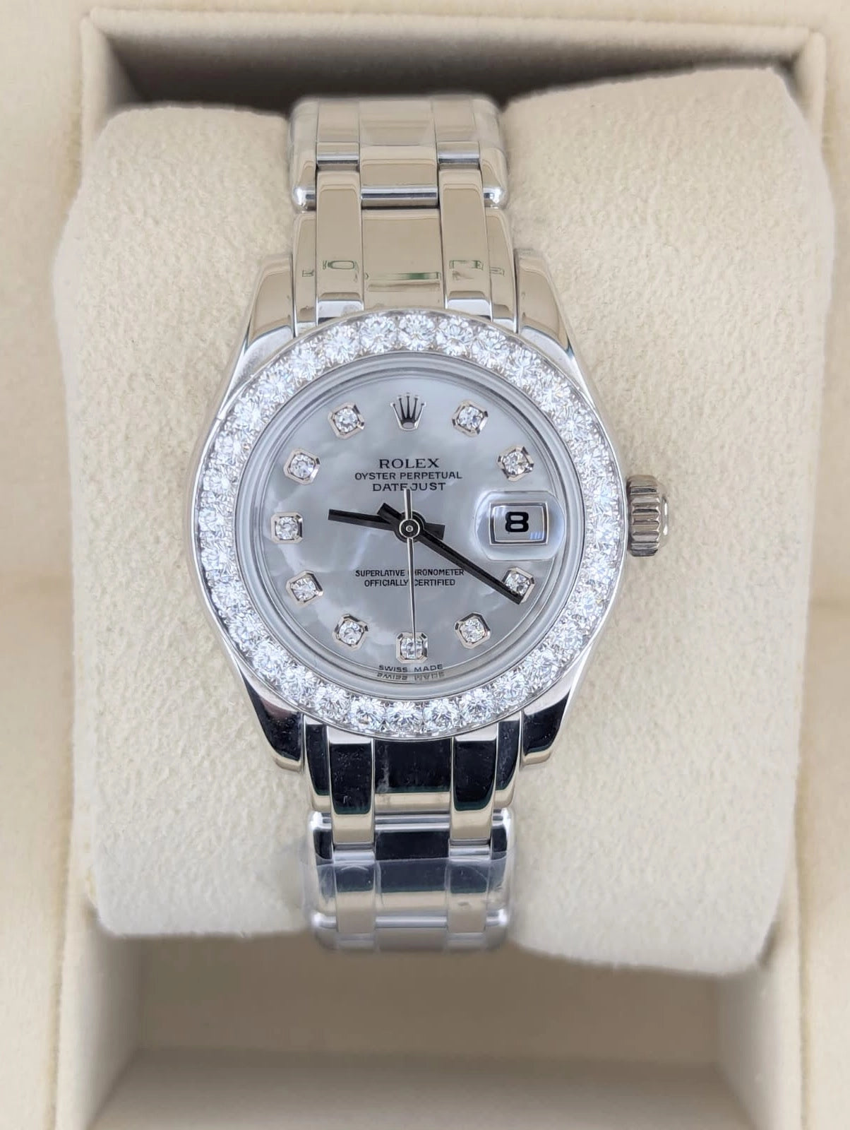 2001 Rolex Ladies Datejust 80299 MOP Diamond Dial and Bezel 18k Pearlmaster 29mm