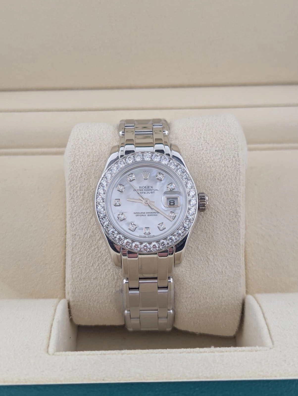 2001 Rolex Ladies Datejust 80299 MOP Diamond Dial and Bezel 18k Pearlmaster 29mm