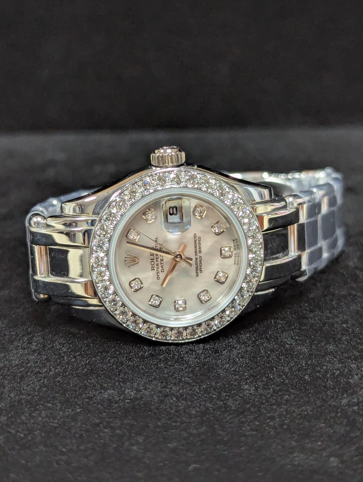 2001 Rolex Ladies Datejust 80299 MOP Diamond Dial and Bezel 18k Pearlmaster 29mm