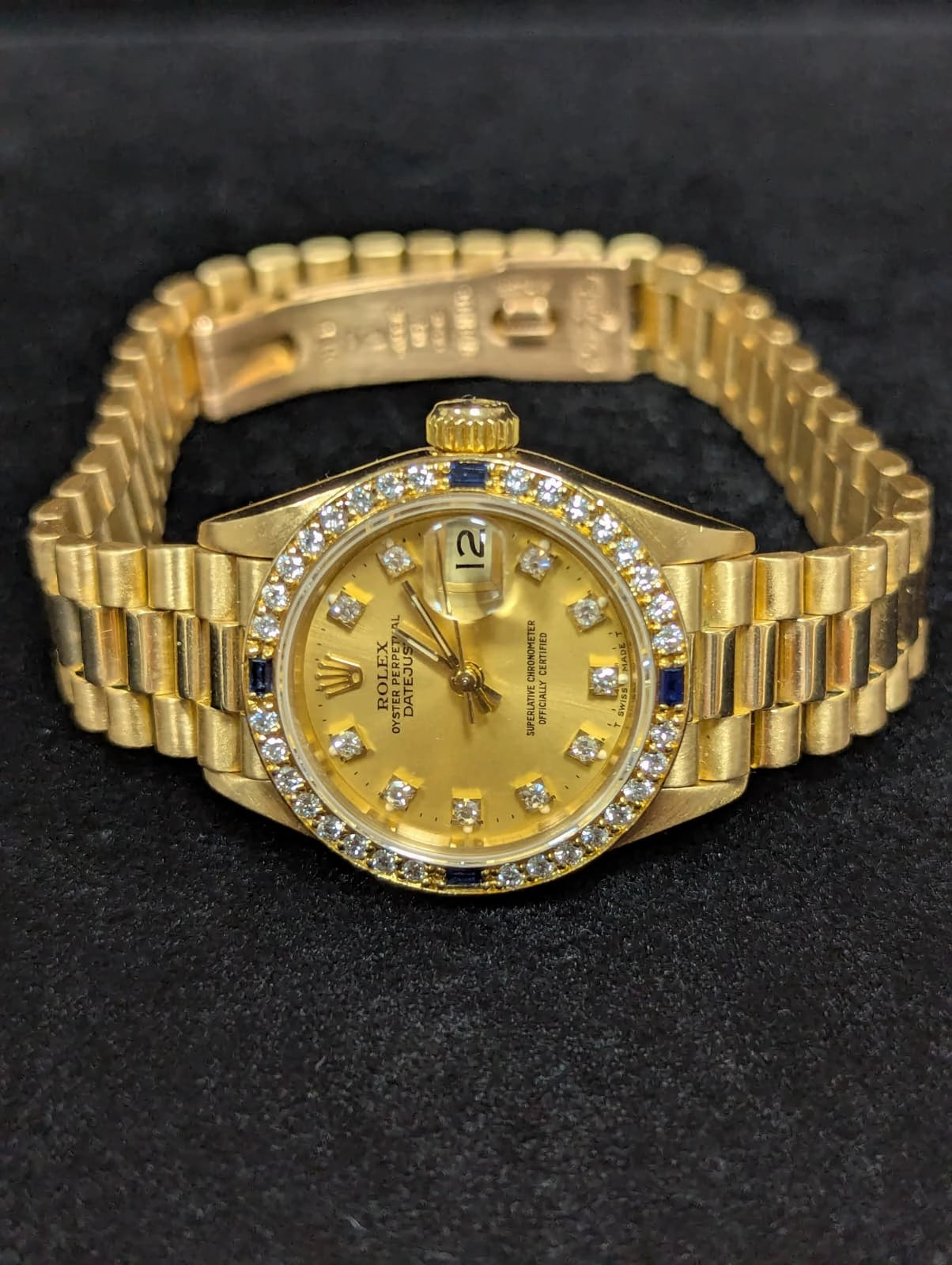 Rolex Lady Datejust 69088 Champ Diamond Dial Sapphire Bezel 18kt President 26mm