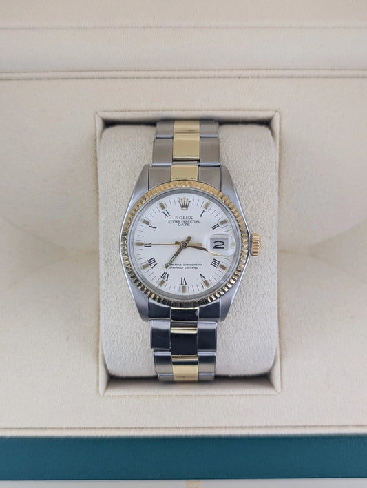 1969 Rolex Oyster Perpetual Date 1500 White Roman Dial TT Oyster Rivet 34mm
