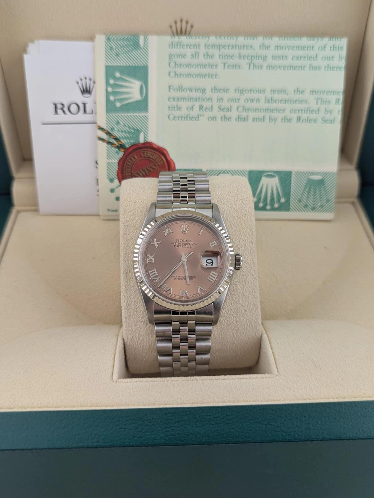 Rolex Datejust 16234 Pink Roman Dial SS Jubilee With Open Papers 36mm