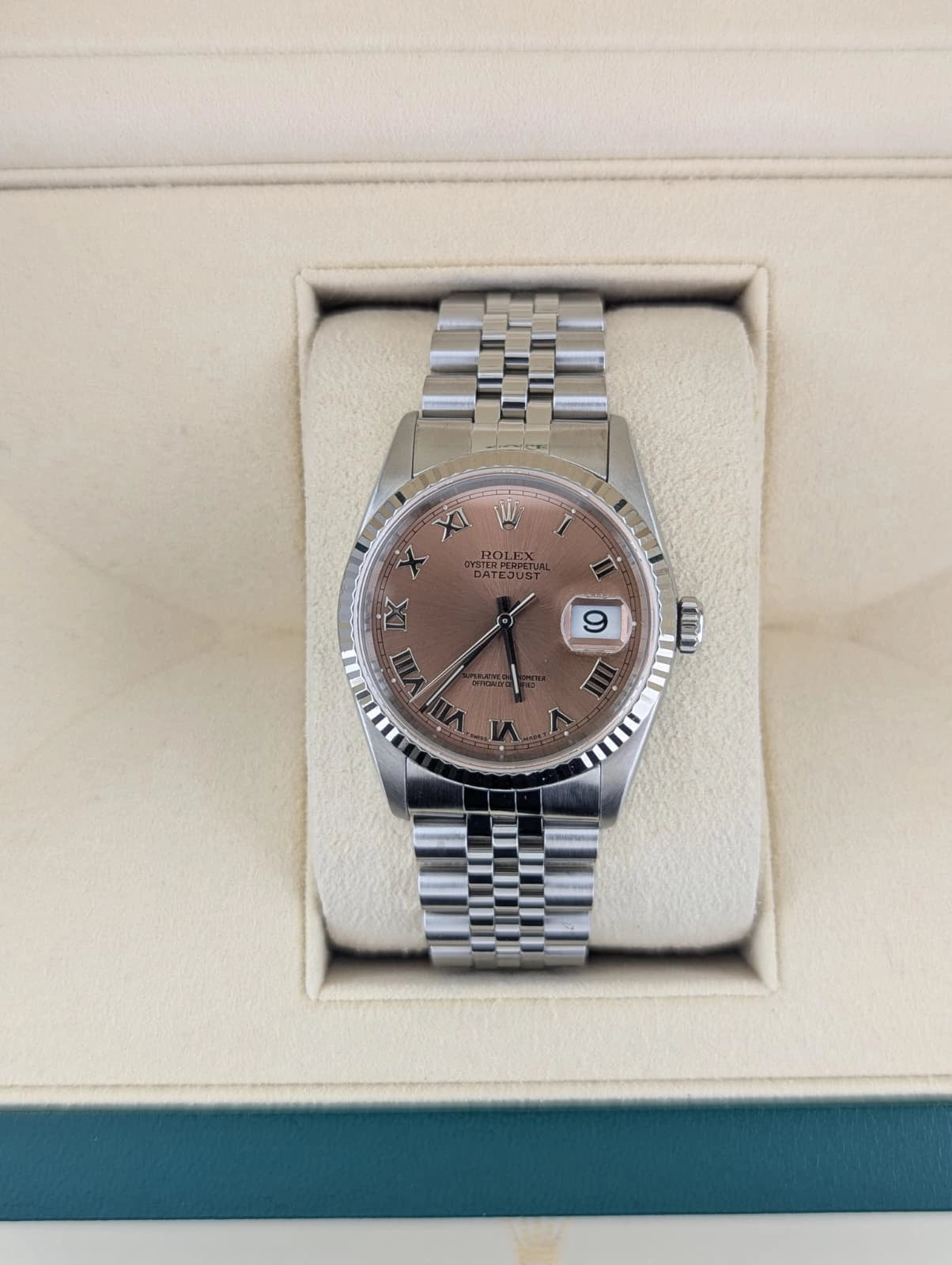 Rolex Datejust 16234 Pink Roman Dial SS Jubilee With Open Papers 36mm