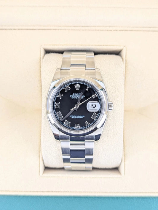 2007 Rolex Datejust 116200 Black Roman Dial SS Oyster No Papers 36mm