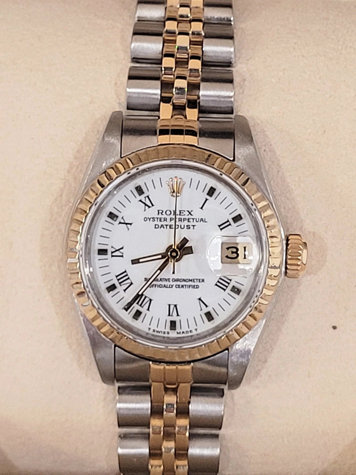1986 Rolex Ladies Datejust 69173 White Roman Dial TT Jubilee No Papers 26mm