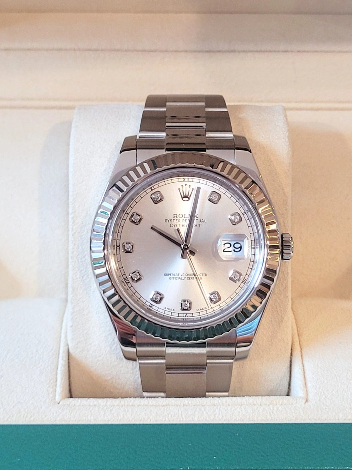 2016 Rolex Datejust 116334 Silver Diamond Dial SS Oyster No Papers 41mm