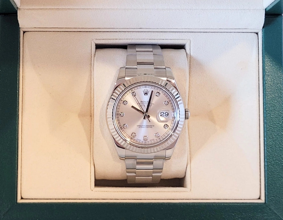 2016 Rolex Datejust 116334 Silver Diamond Dial SS Oyster No Papers 41mm