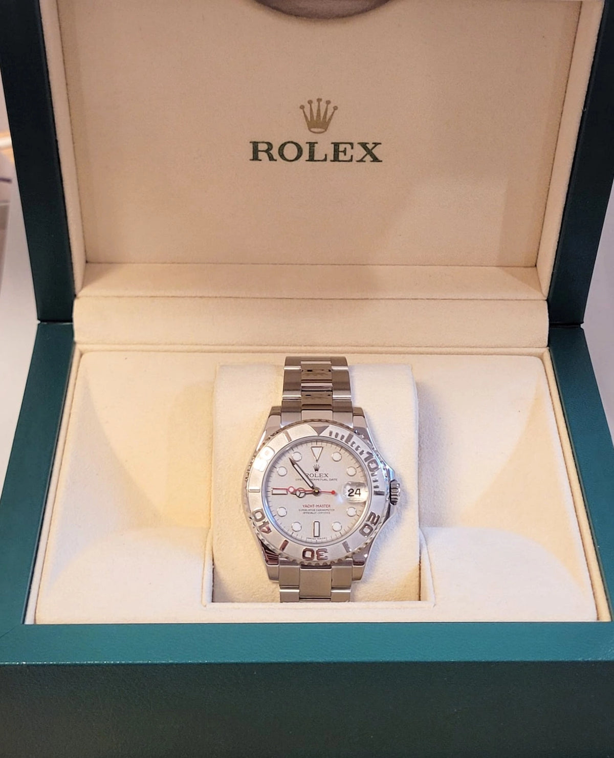 2010 Rolex Yacht-Master 168622 Platinum Dial SS Oyster Engraved Rehault 35mm