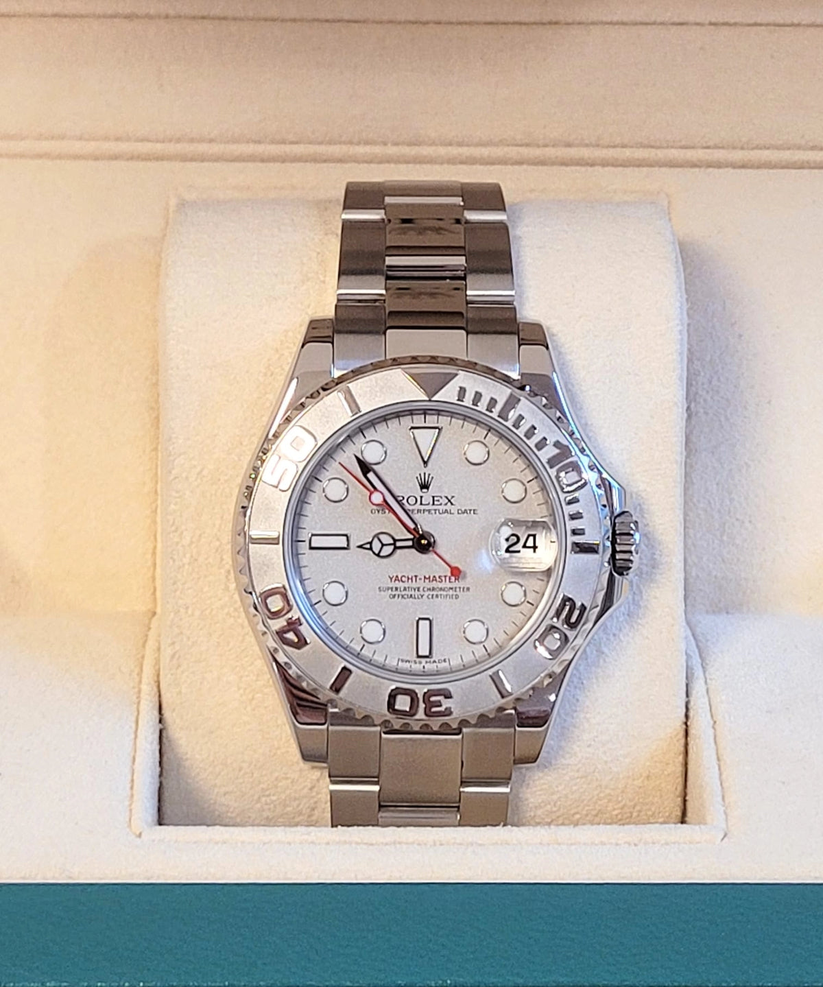 2010 Rolex Yacht-Master 168622 Platinum Dial SS Oyster Engraved Rehault 35mm