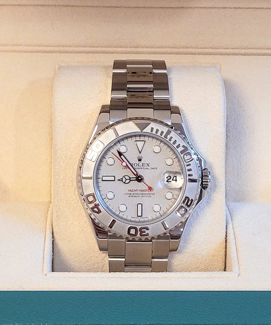 2010 Rolex Yacht-Master 168622 Platinum Dial SS Oyster Engraved Rehault 35mm