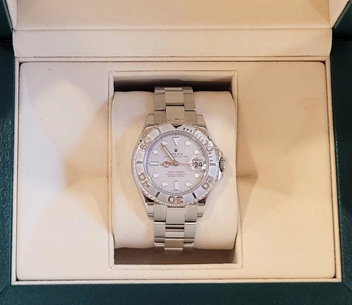 2010 Rolex Yacht-Master 168622 Platinum Dial SS Oyster Engraved Rehault 35mm