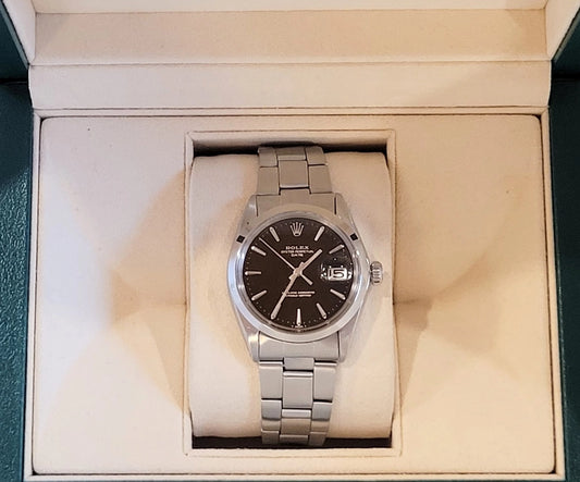 1970 Rolex Date 1500 Black Gilt Dial SS Rivet Oyster No Papers 34mm