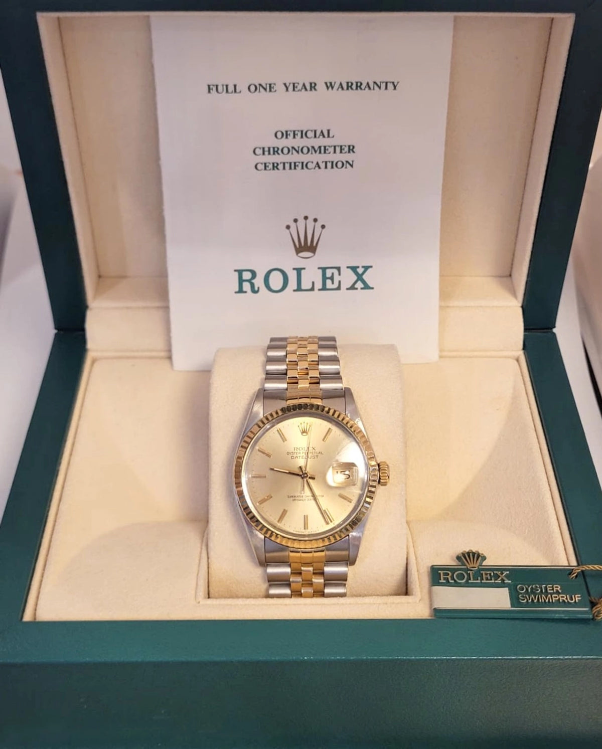 Rolex Datejust 16013 Champagne Dial TT 18kt Jubilee With Open Papers 36mm