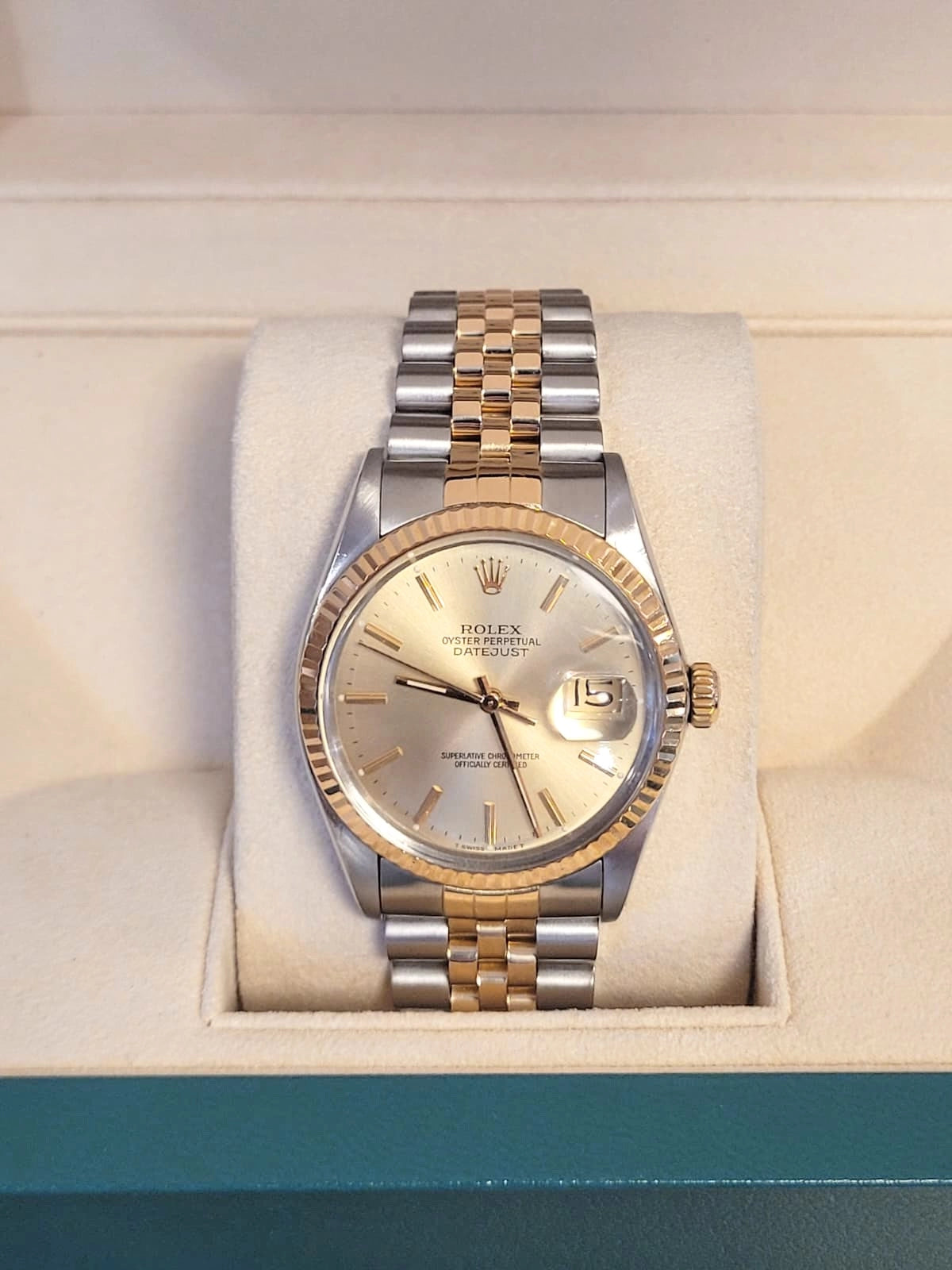 Rolex Datejust 16013 Champagne Dial TT 18kt Jubilee With Open Papers 36mm