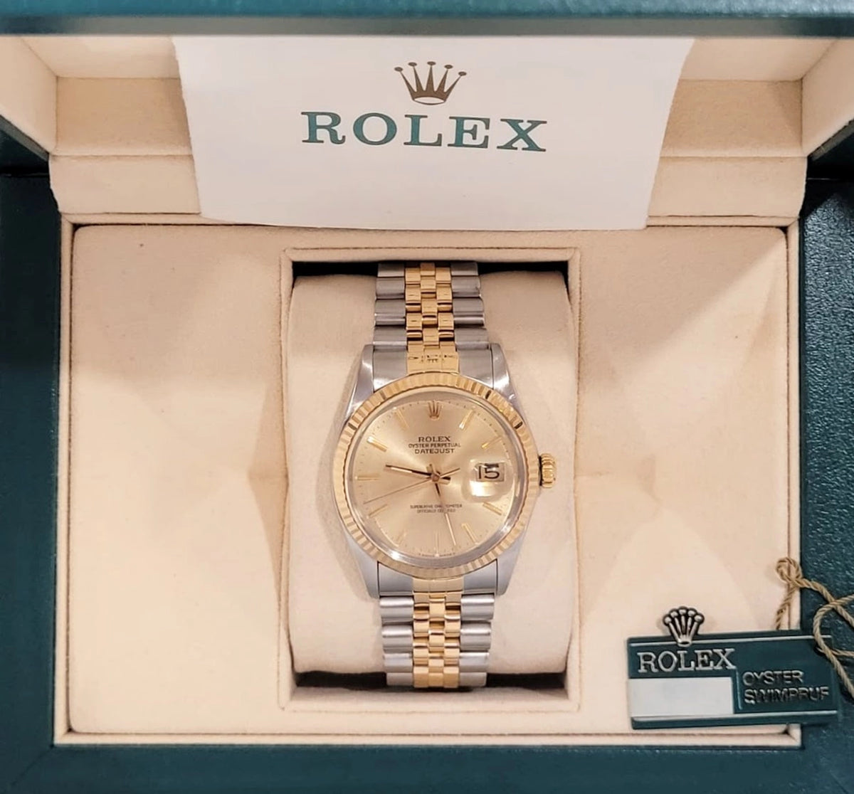 Rolex Datejust 16013 Champagne Dial TT 18kt Jubilee With Open Papers 36mm