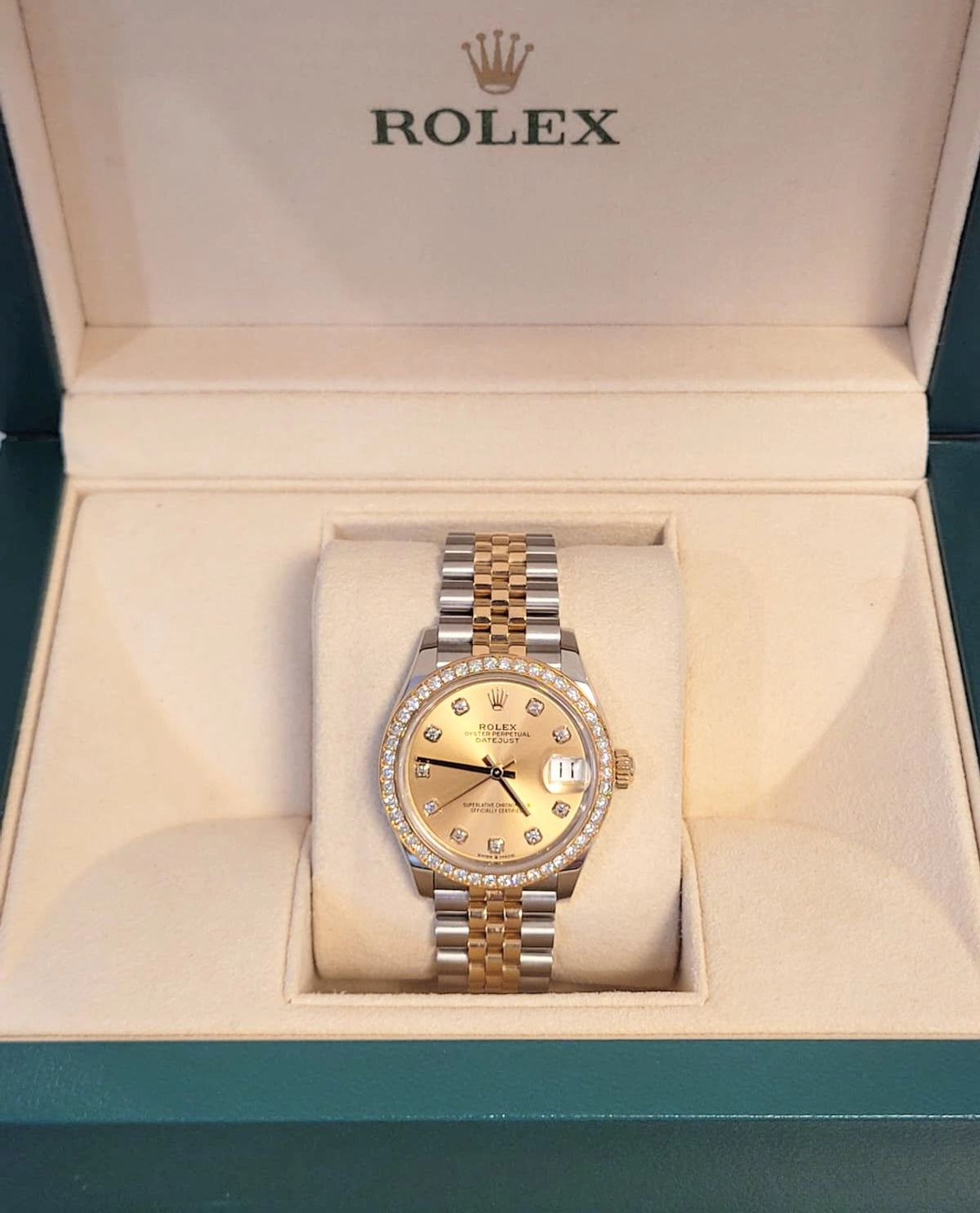 2025 Rolex Datejust 278383rbr Champagne Diamond Dial + Bezel TT Jubilee 31mm