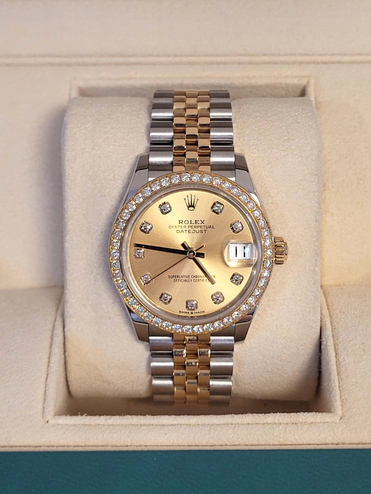 2025 Rolex Datejust 278383rbr Champagne Diamond Dial + Bezel TT Jubilee 31mm