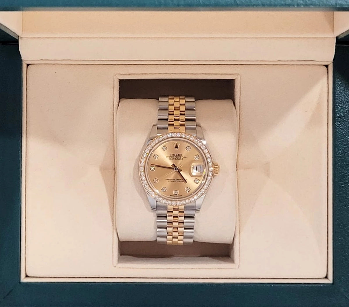 2025 Rolex Datejust 278383rbr Champagne Diamond Dial + Bezel TT Jubilee 31mm