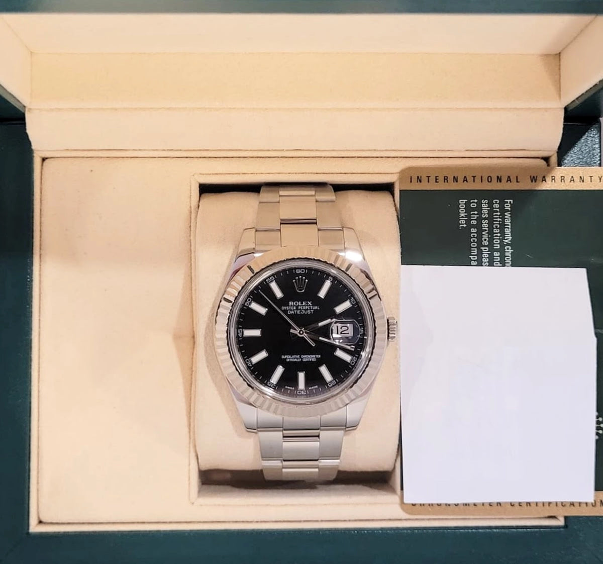 2012 Rolex Datejust 116334 Black Dial Fluted Bezel SS Oyster With Papers 41mm