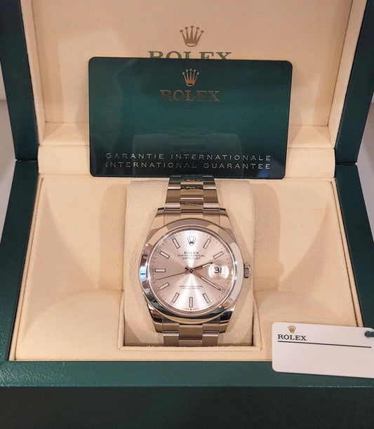2021 Rolex Datejust 126300 Silver Stick Dial SS Oyster With Papers 41mm