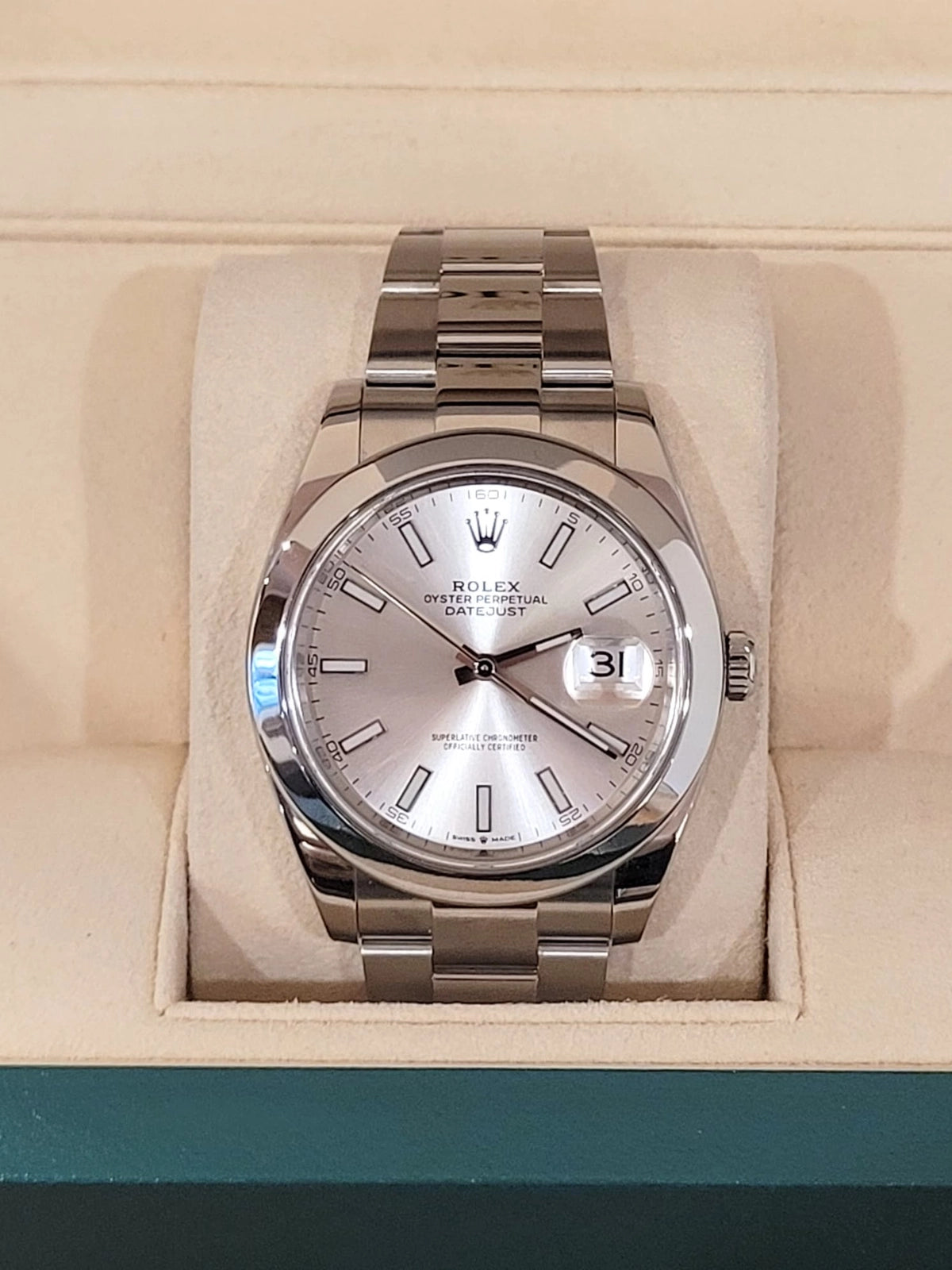 2021 Rolex Datejust 126300 Silver Stick Dial SS Oyster With Papers 41mm