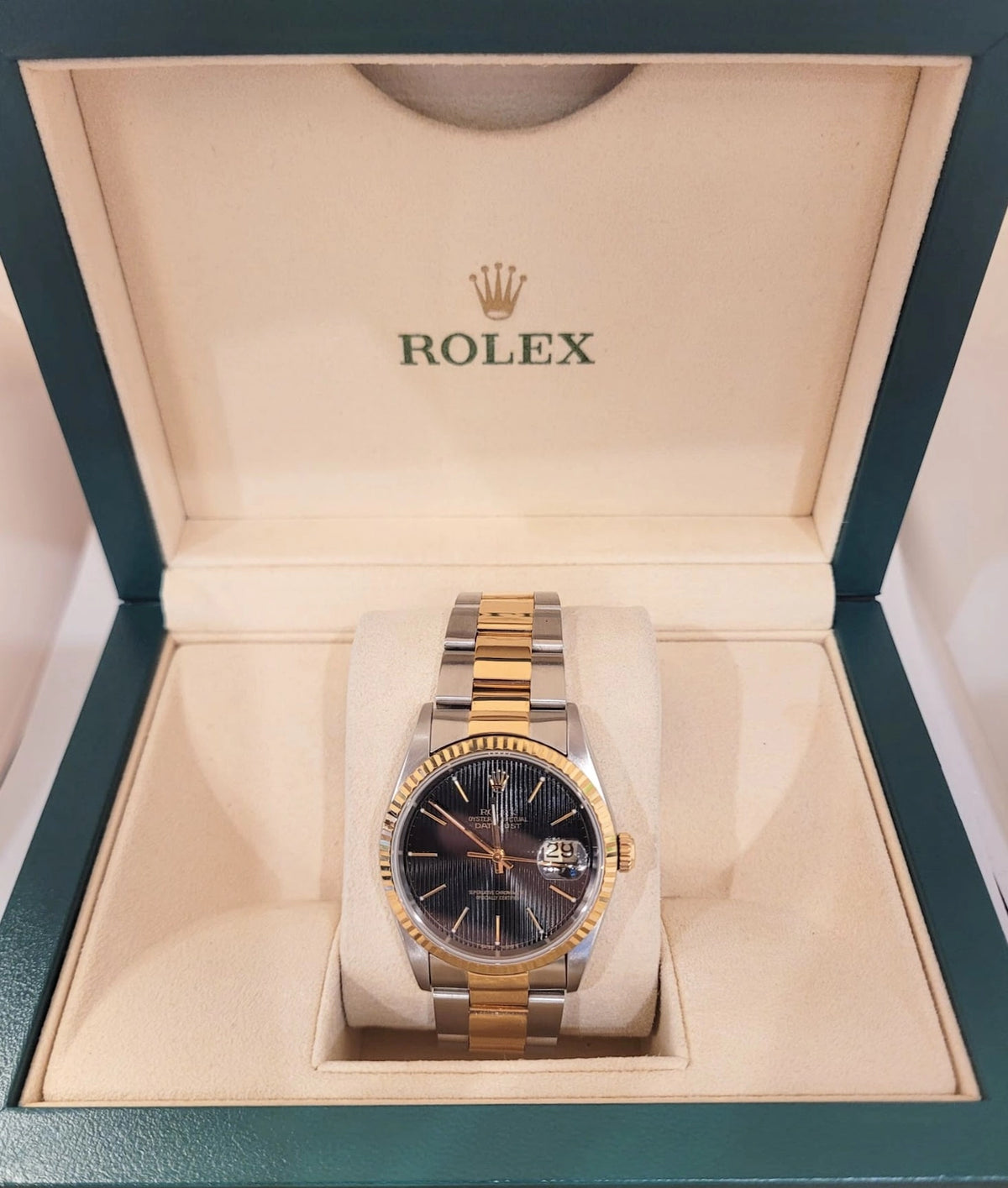 1996 Rolex Datejust 16233 Black Tapestry Dial TT Oyster No Papers 36mm