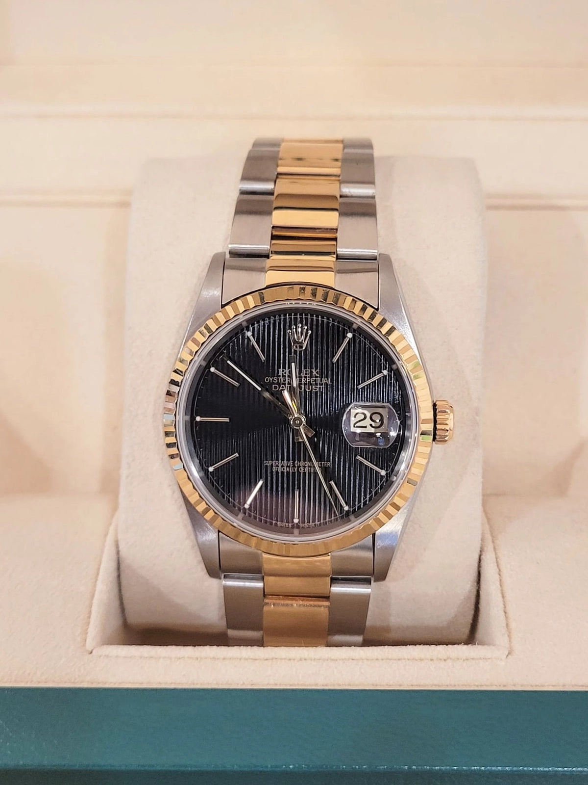 1996 Rolex Datejust 16233 Black Tapestry Dial TT Oyster No Papers 36mm