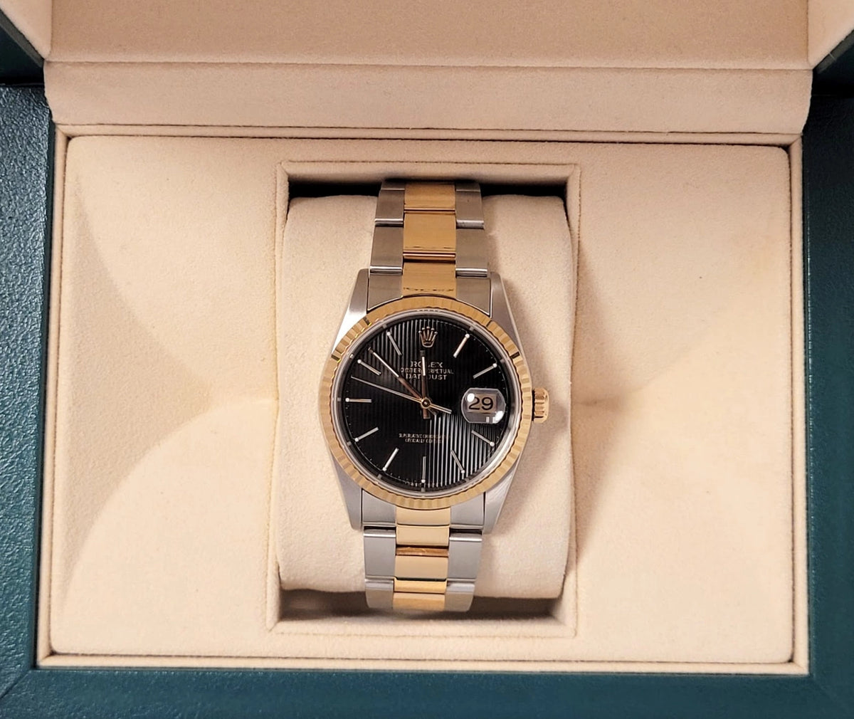 1996 Rolex Datejust 16233 Black Tapestry Dial TT Oyster No Papers 36mm