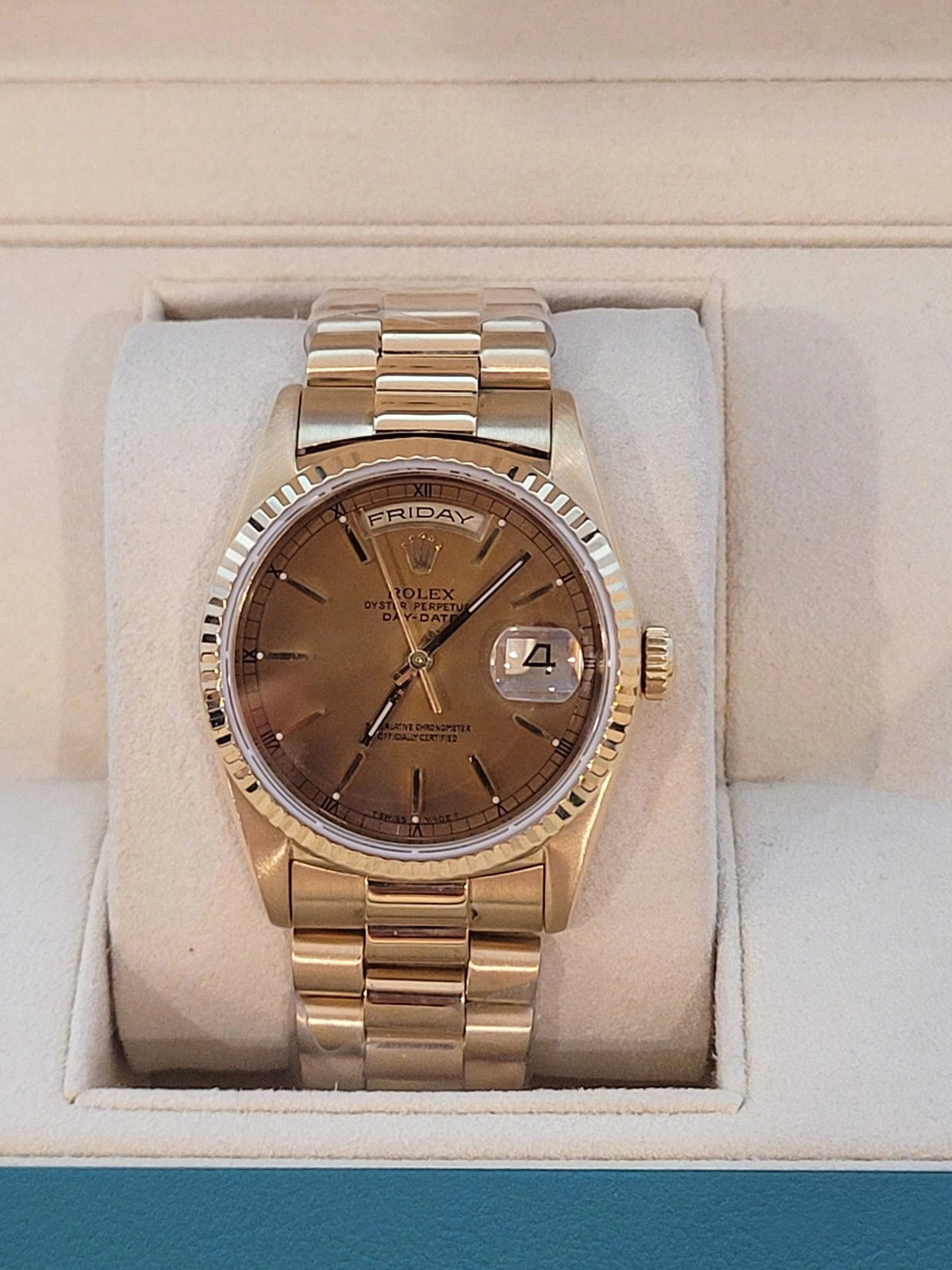 1999 Rolex Day-Date 18238 Champagne Tobacco Dial 18kt President No Papers 36mm