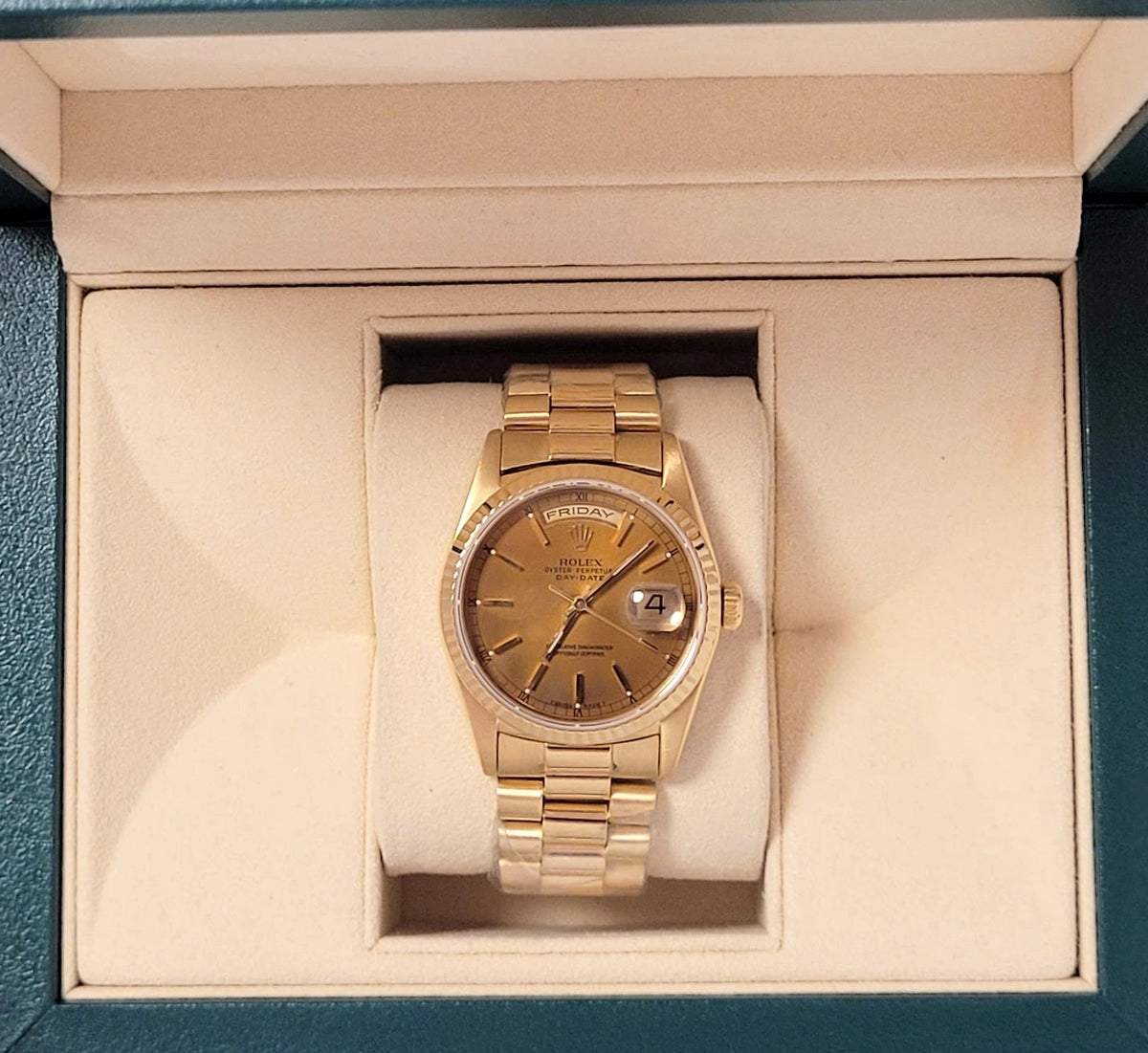 1999 Rolex Day-Date 18238 Champagne Tobacco Dial 18kt President No Papers 36mm