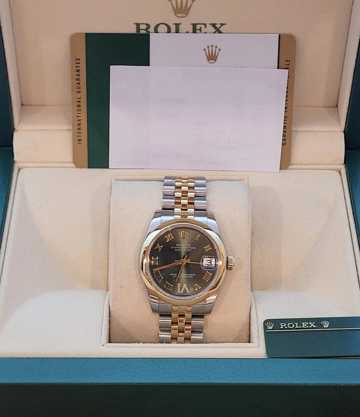 2016 Rolex Datejust 178243 Olive Green Diamond VI Dial TT Jubilee W/ Papers 31mm