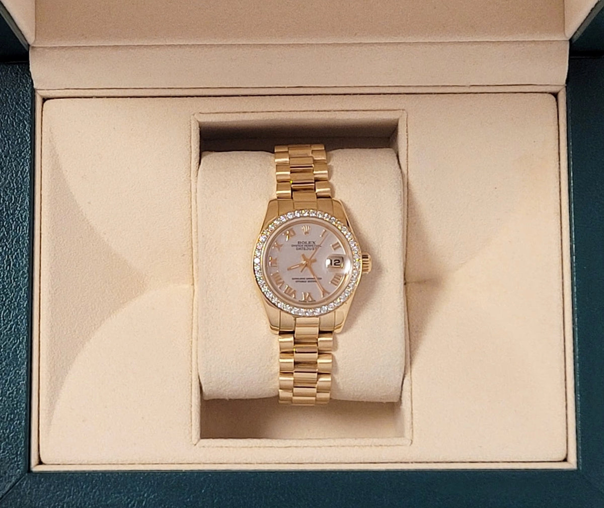 2002 Rolex Ladies Datejust 179178 MOP Dial Diamond Bezel 18kt President 26mm