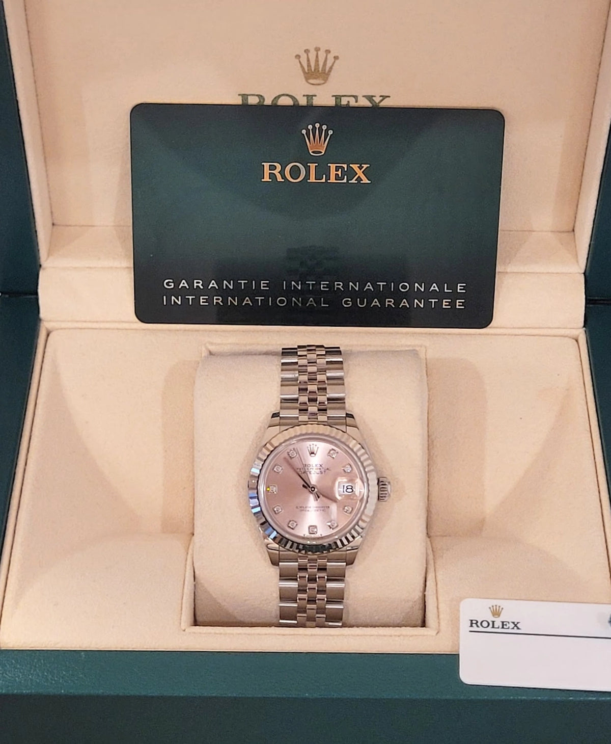 2023 Rolex Ladies Datejust 279174 Pink Diamond Dial SS Jubilee With Papers 28mm
