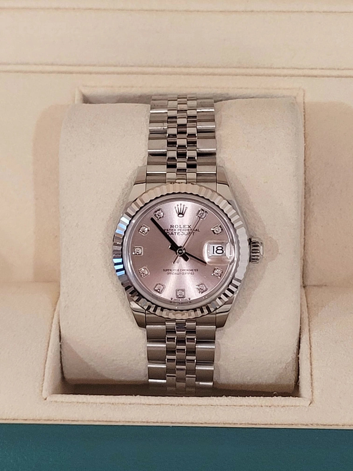 2023 Rolex Ladies Datejust 279174 Pink Diamond Dial SS Jubilee With Papers 28mm