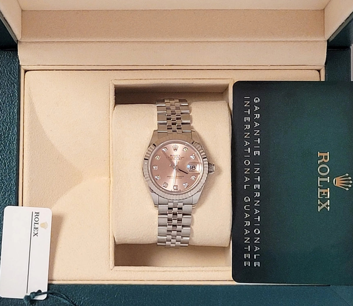 2023 Rolex Ladies Datejust 279174 Pink Diamond Dial SS Jubilee With Papers 28mm