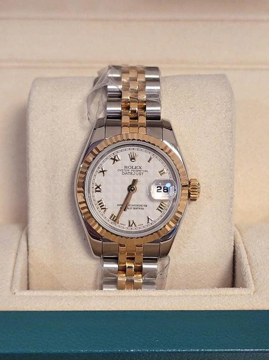 2006 Rolex Ladies Datejust 179173 Ivory Roman Dial TT 18kt Jubilee 26mm