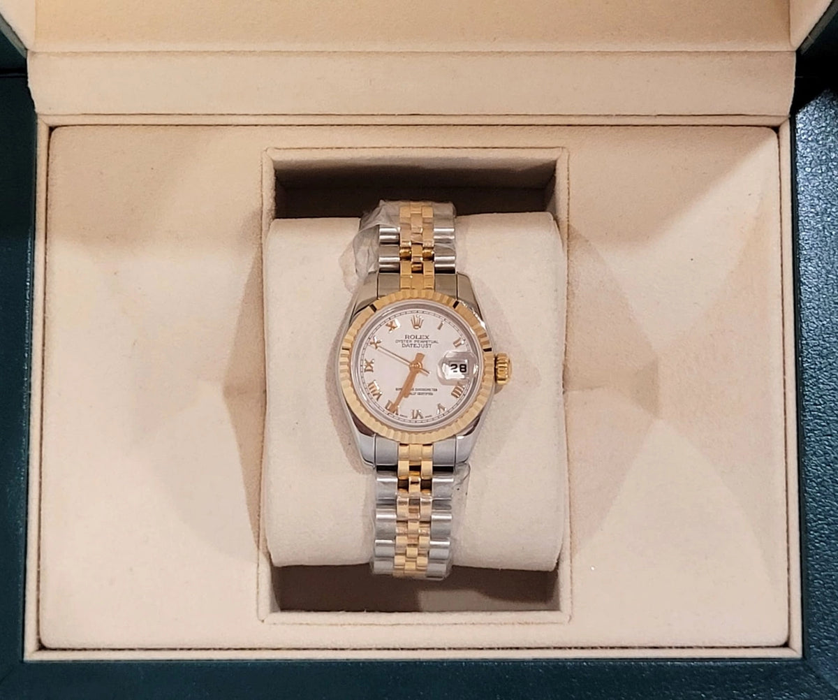 2006 Rolex Ladies Datejust 179173 Ivory Roman Dial TT 18kt Jubilee 26mm