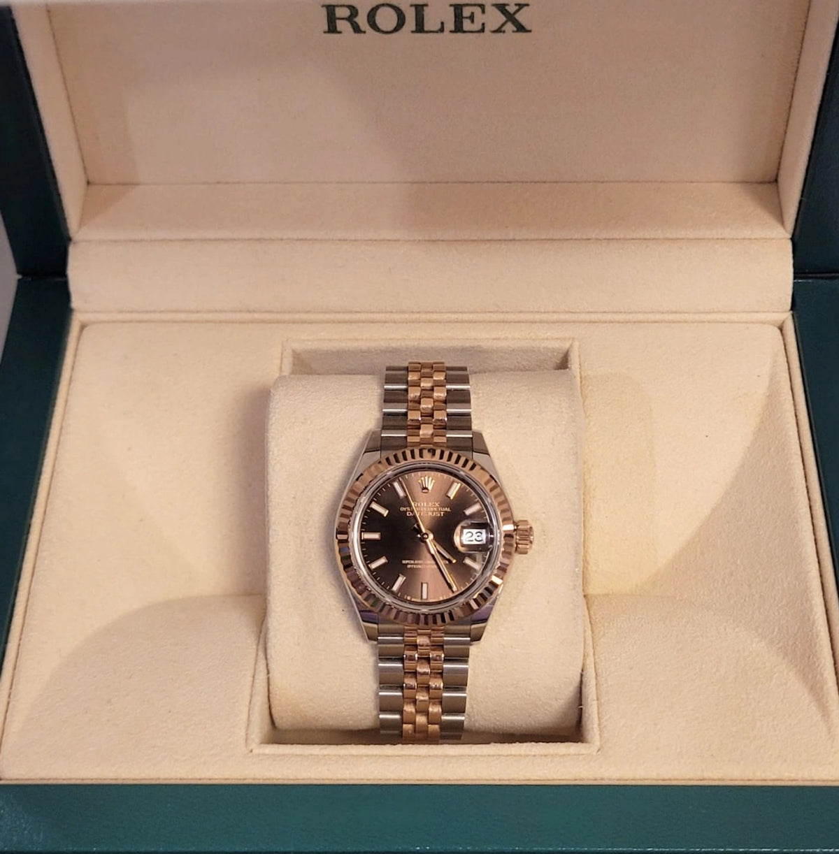 2025 Rolex Ladies Datejust 279171 Chocolate Stick Dial TT Jubilee Rose 28mm