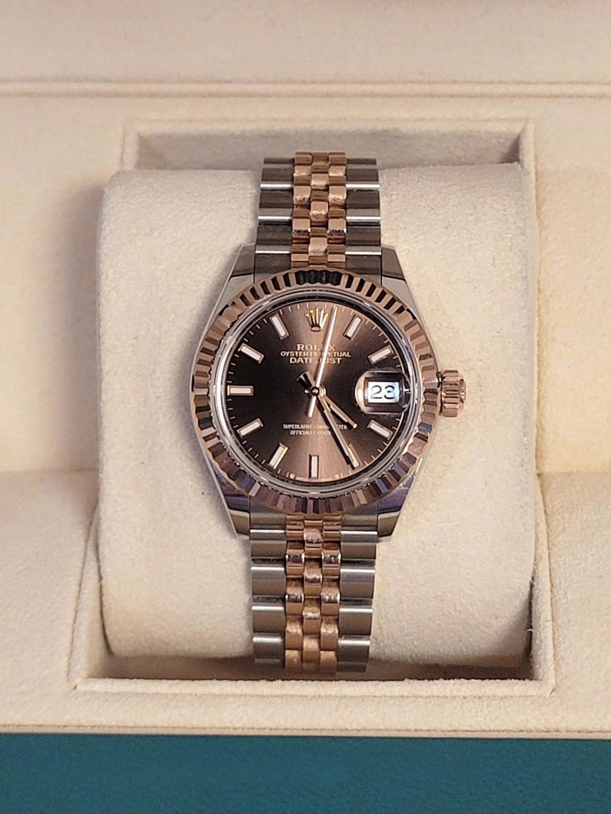 2025 Rolex Ladies Datejust 279171 Chocolate Stick Dial TT Jubilee Rose 28mm