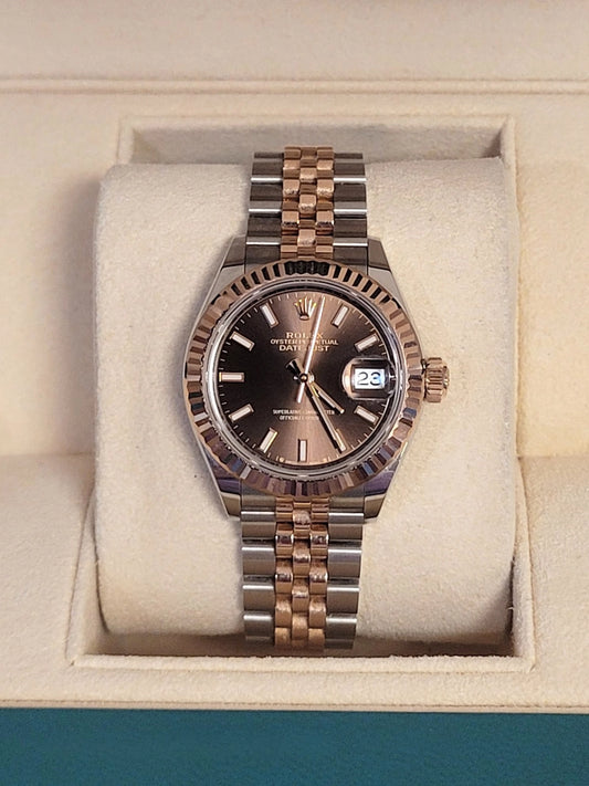 2025 Rolex Ladies Datejust 279171 Chocolate Stick Dial TT Jubilee Rose 28mm