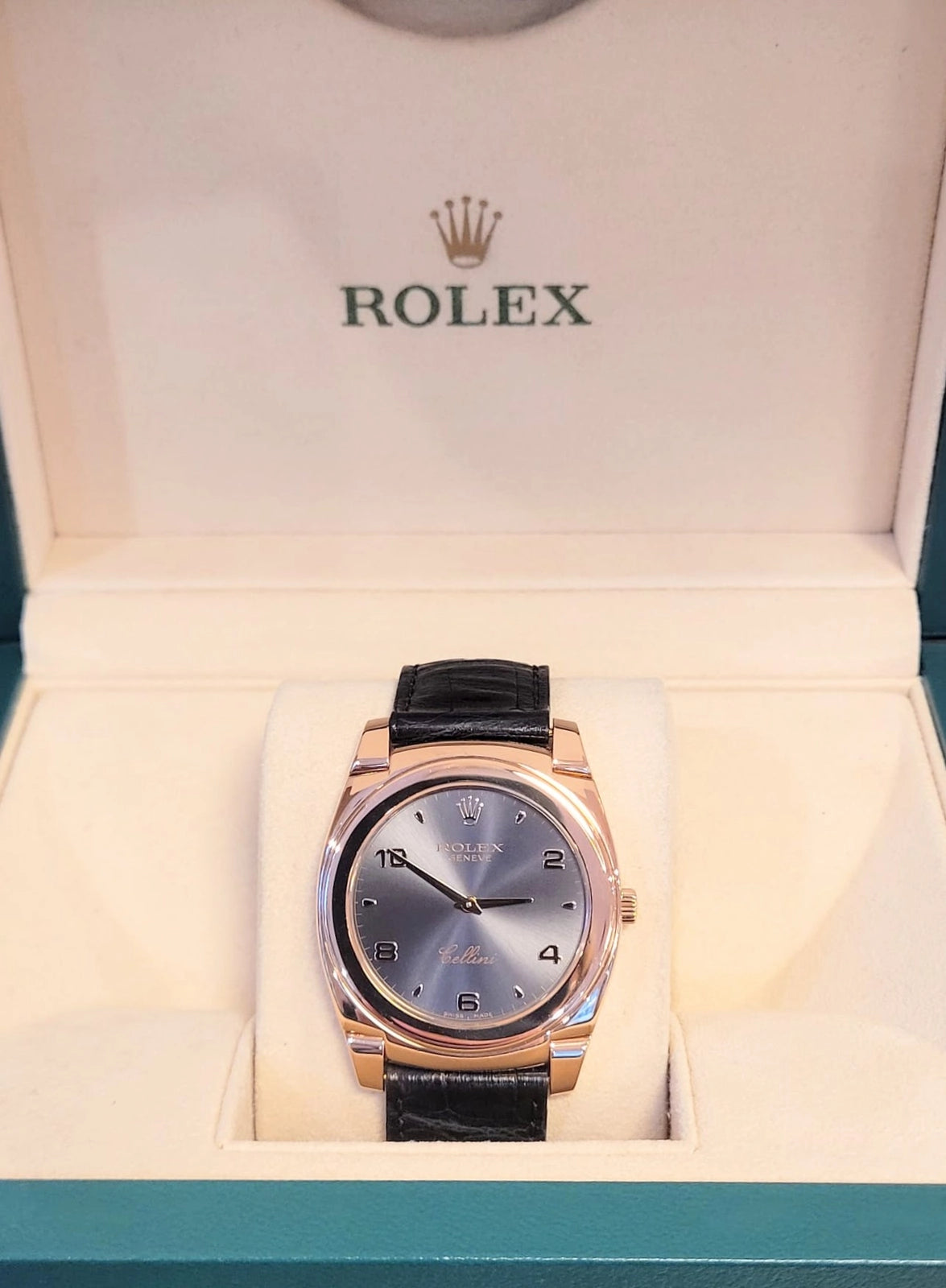 2006 Rolex Cellini 5330 Grey Dial Leather Strap Rose Gold 18kt No Papers 36mm